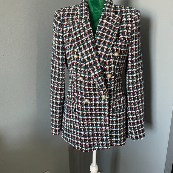 Zara Jackets & Blazers - NWT ZARA TEXTURED DOUBLE BREASTED BLAZER TWEED CHECK PLAID JACKET PEARL BUTTON